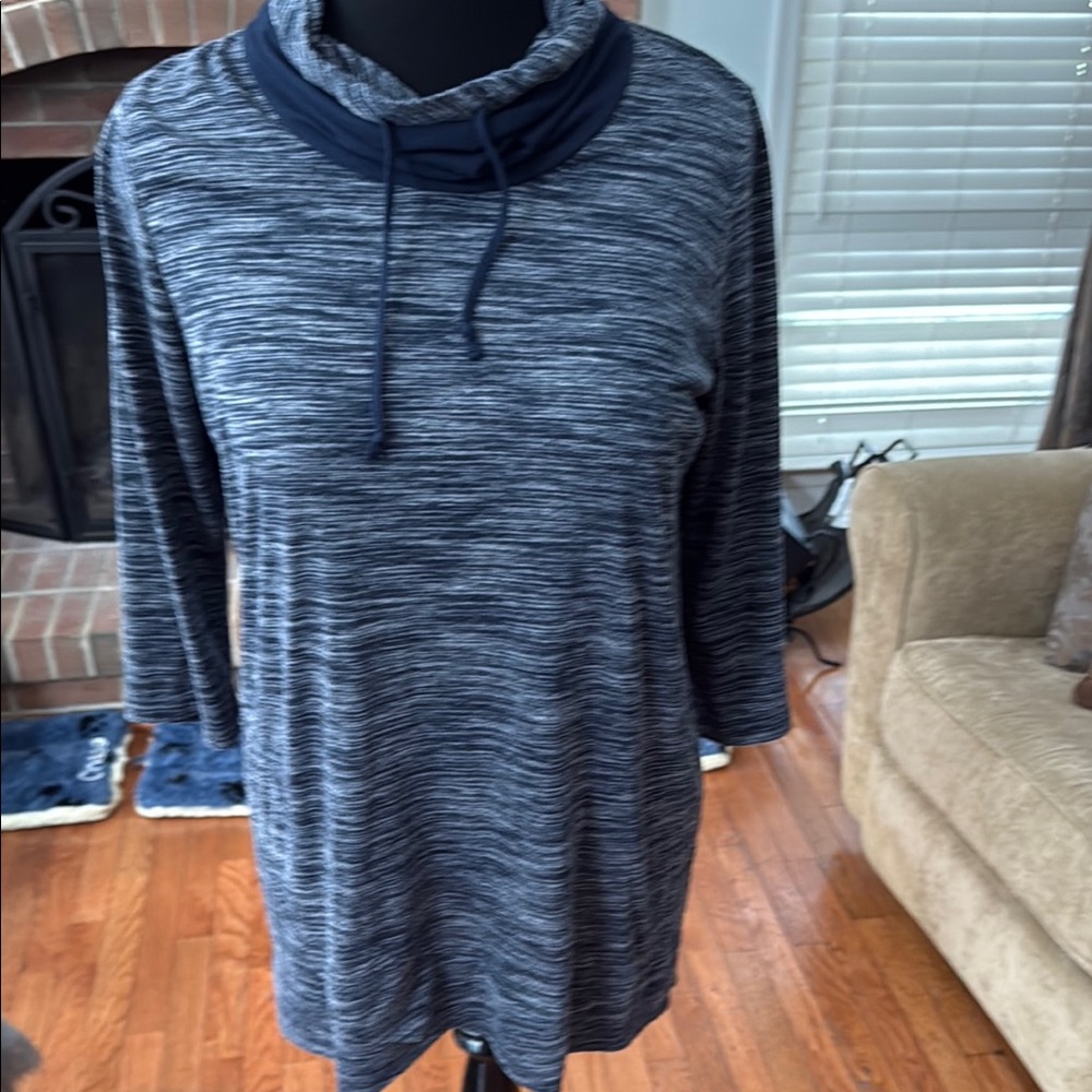 Chico's Navy and Gray Cowl Neck Sweater